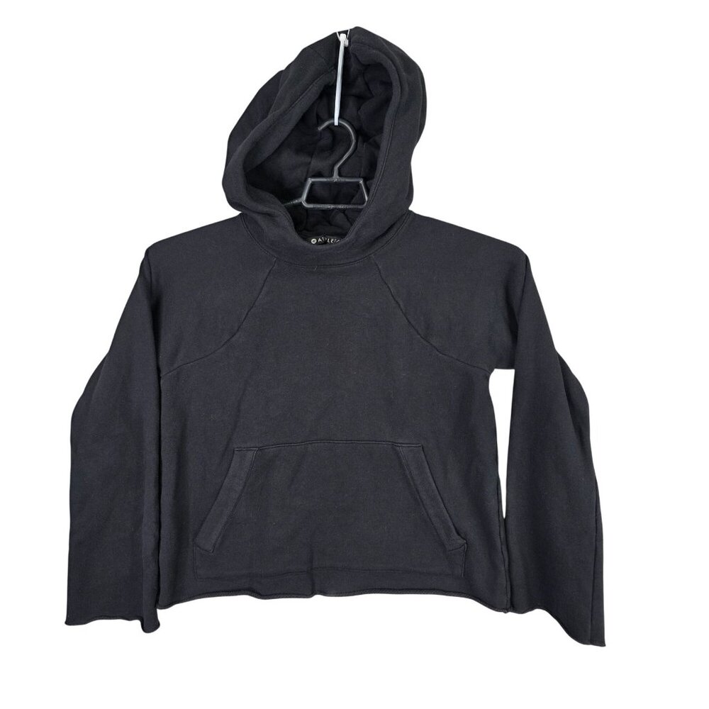 Womens Athleta Black Crop Pullover Hoodie Sweatshirt Cotton Blend Long Sleeve S